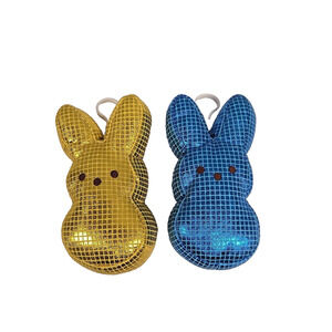 Just Born 2024 Peeps Disco Bunny Plush Clips Lot Of 2 Gold Blue Metallic 6 Inch